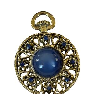 Gerry’s MCM Moon Glow Blue Cabochon Filigree Brooch Pendant